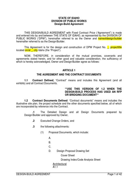 SAMPLE DesignBuild Agreement PDF General Contractor Liquidated