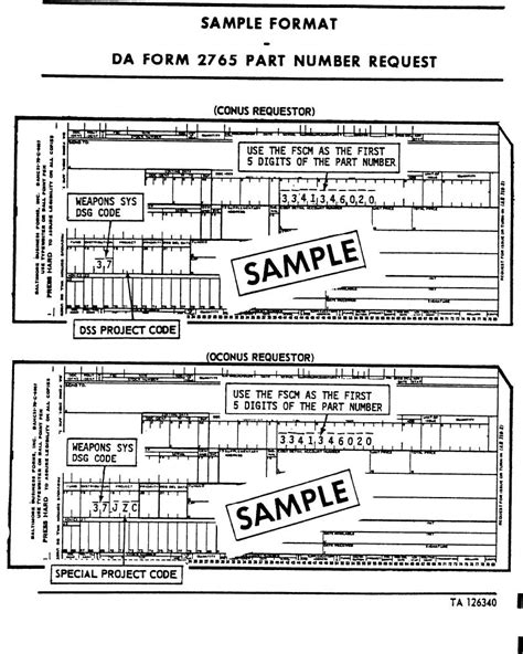 SAMPLE FORMAT DA FORM 2765 PART NUMBER REQUEST
