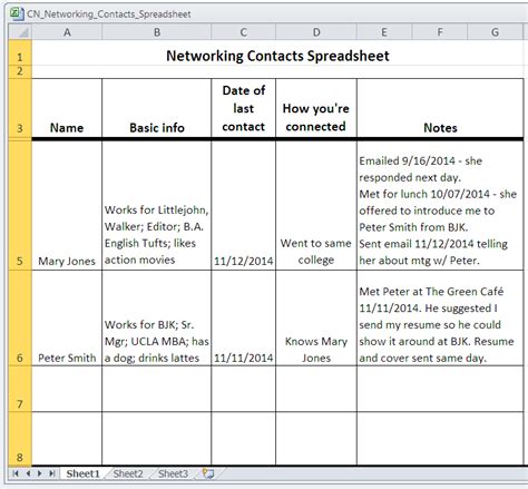 SAMPLE Networking Contacts Spreadsheet for Your Job Search! ResumeNow
