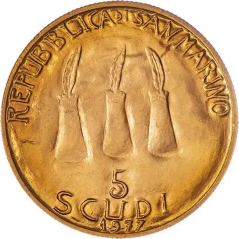 San Marino 1977 Gold 5 Scudi Bullion Democracy Coin | Chards - balustradellc