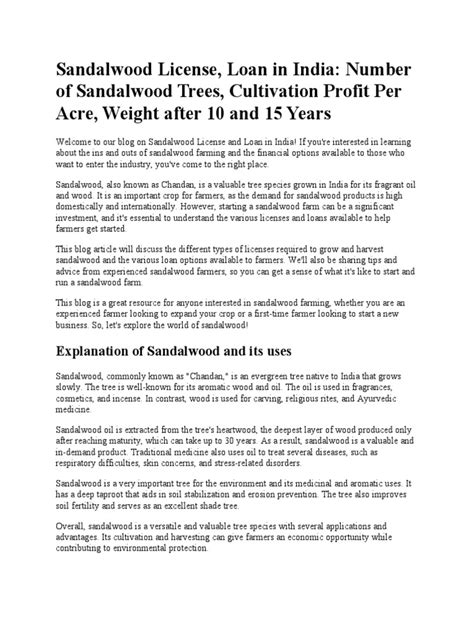 Sandalwood License, Loan in India: Number of Sandalwood Trees ... - raincitystudios.com