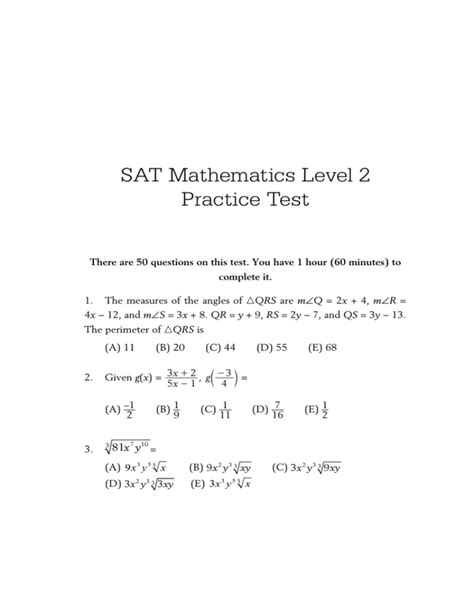 SAT II Math Level 2 Subject Test Notes Arithmetic Algebra