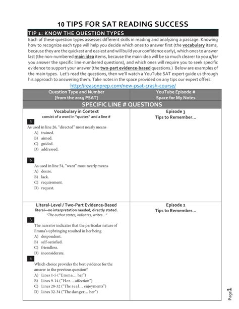 SAT READING TIPS KEYED TO TEST Source