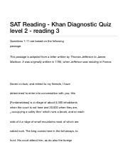 SAT Reading - Khan Diagnostic Quiz level 4 - reading 8