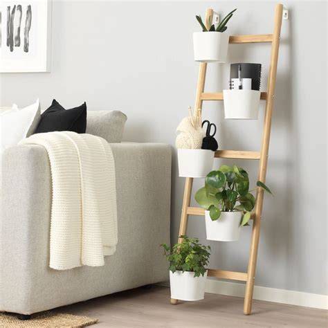 SATSUMAS Plant stand with 5 plant pots, bamboo, white - raincitystudios.com