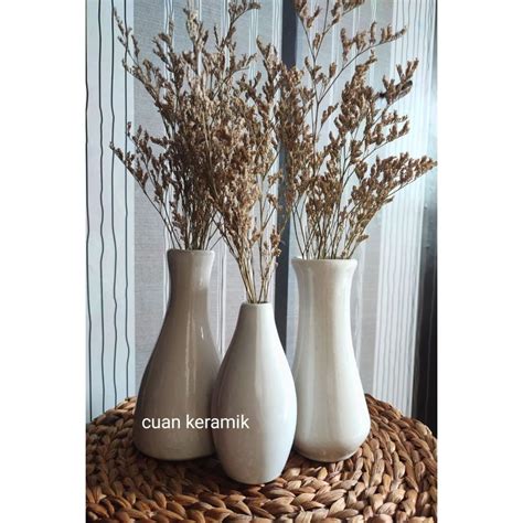 satu set 3pcs vas bunga keramik bunga cream bunga rose - balustradellc