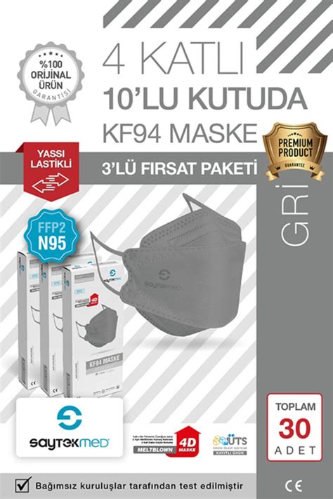 SAYTEKMED N95/ffp2 Kore Tipi 4 Katlı Gri Maske, Tekli.