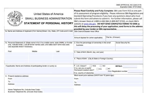 SBA Form 912 How To Fill Out a Statement of Personal History