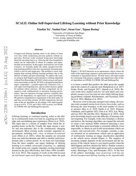 SCALE: Online Self-Supervised Lifelong Learning without Prior … - balustradellc