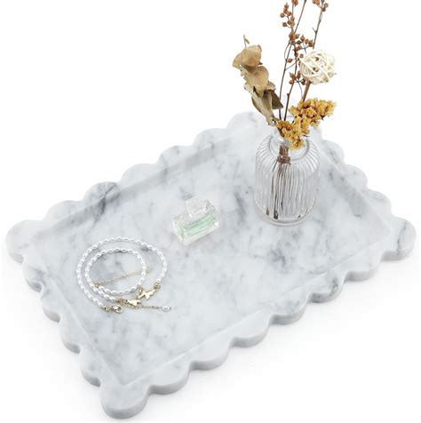 Scalloped Marble Perfume Jewelry Tray for Vanity Table Decorative ... - balustradellc