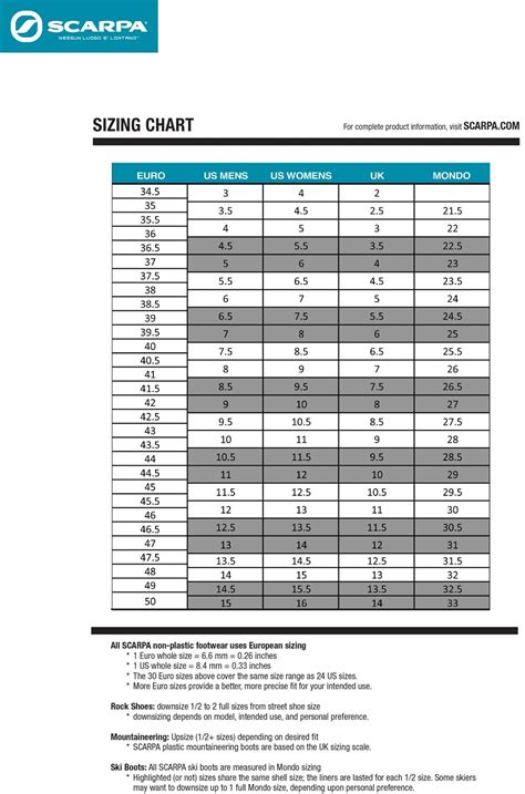 SCARPA Size Chart Size Chart, Chart, Search And Rescue vlr.eng.br