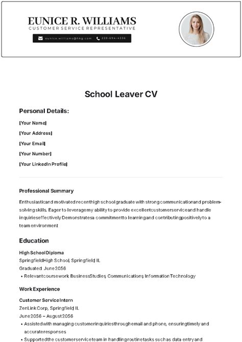 School leaver CV template - reed.co.uk - balustradellc