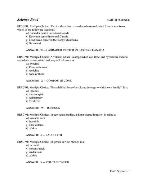 Science Bowl Questions/Answers for Earth Science - raincitystudios.com