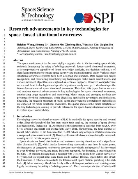 Scientist reviews the key technologies for space-based situational ... - wintechmobiles.com