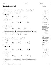 SCORE Test, Form 1B Form 1B Write the letter for the correct answer in the blank at the right