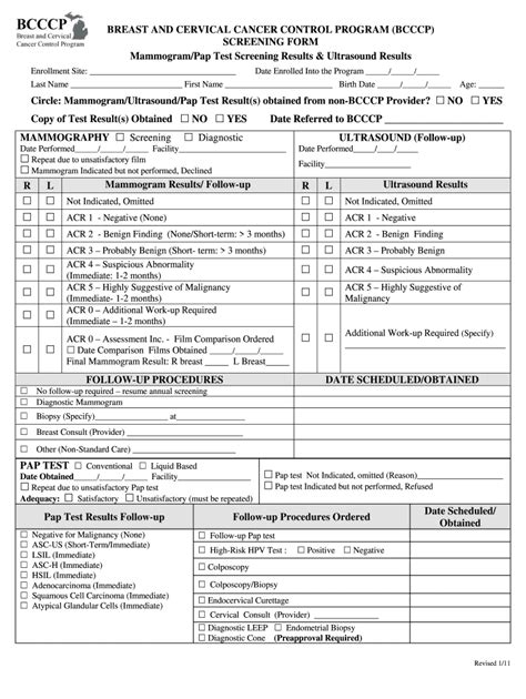 SCREENING FORM Mammogram/Pap Test Screening Results