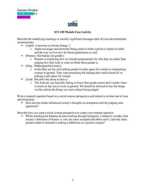 SCS 100 Module Four Activity Template SCS 100 Module Four Ac琀椀vity
