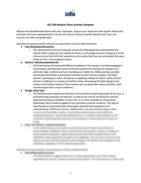 SCS 100 Module Three Activity Template SCS 100 Module Three Ac琀椀vity