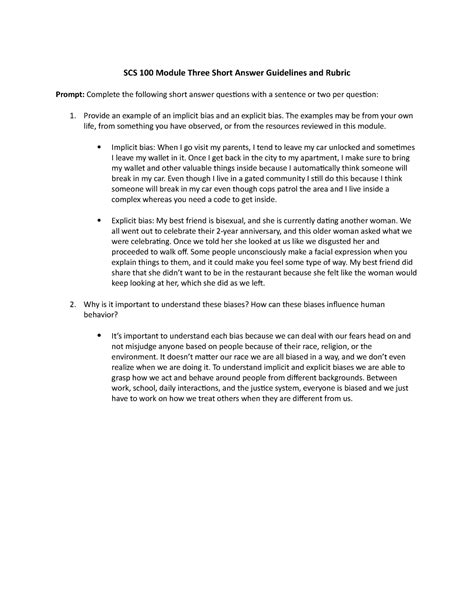 SCS 100 Module Three Short Answer Guidelines and Rubric The examples