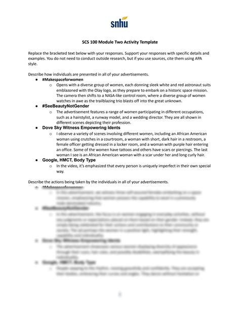 SCS 100 Module Two Activity SCS 100 Module Two Ac琀椀vity Template