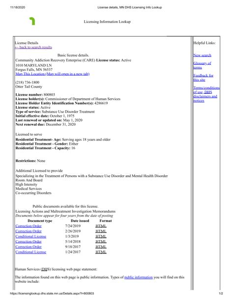 Search, MN DHS Licensing Info Lookup - balustradellc