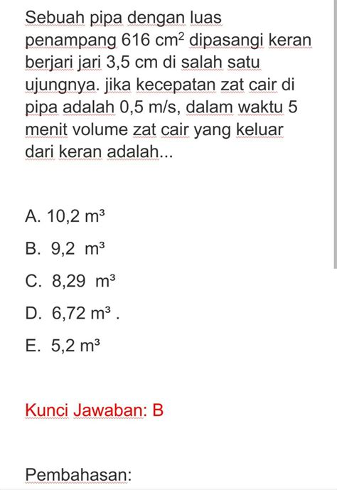 Sebuah pipa dengan luas penampang 616 cm 2 dipasan... - Roboguru - wintechmobiles.com