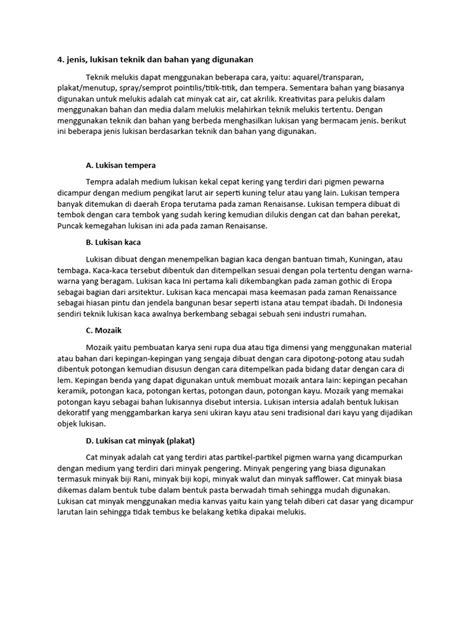 sebutkan jenis lukisan berdasarkan teknik dan baha... - Roboguru - balustradellc