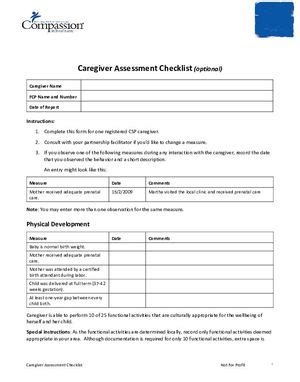 SEC Assessments and Questionnaires Caregiver Assessment Checklist