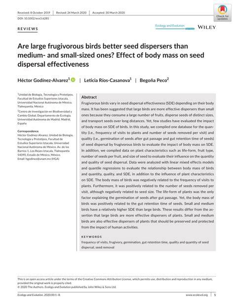 Seed dispersal effectiveness by frugivorous birds: Identifying ... - raincitystudios.com