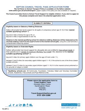 SEFTON COUNCIL TRAVEL PASS APPLICATION FORM