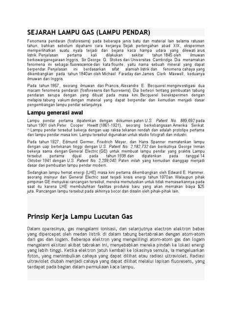 Sejarah Lampu Gas (Lampu Pendar) | PDF | Sains - wintechmobiles.com