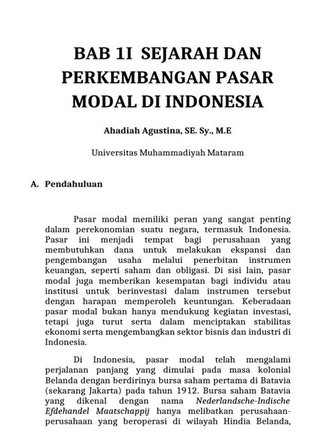 Sejarah Pasar Modal Indonesia dan Peluang Investasi - wintechmobiles.com