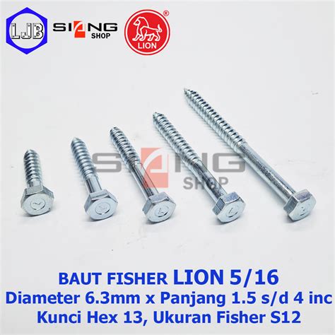 Sekrup Fisher 5/16 Lag Screw LION Galvanis - 3 inc (7.5cm) - balustradellc