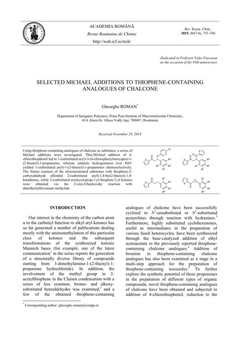 SELECTED MICHAEL ADDITIONS TO THIOPHENE …