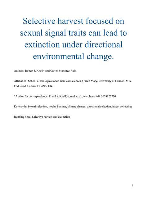 Selective harvest focused on sexual signal traits can lead to ... - raincitystudios.com