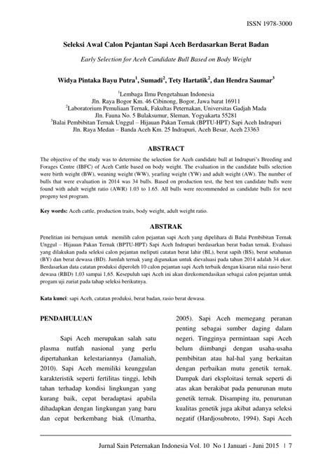 Seleksi Awal Calon Pejantan Sapi Aceh Berdasarkan Berat Badan - balustradellc