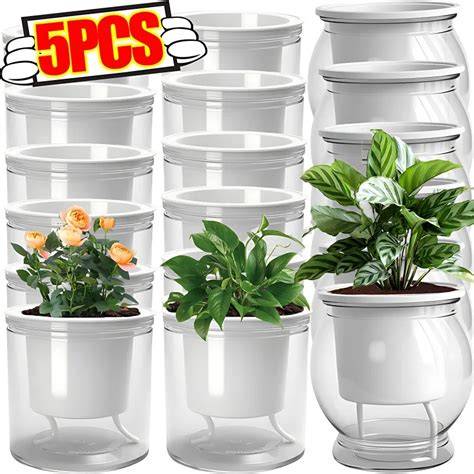 Self Watering Flower Pot Lightweight Transparent Round Resin Planter ... - raincitystudios.com