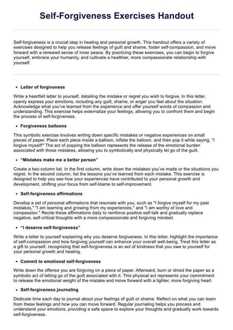 Self-Forgiveness Exercises Handout - Carepatron - balustradellc