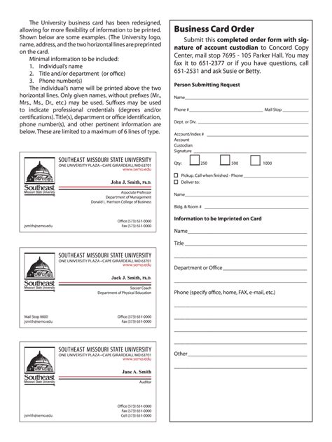 SEMO Business Card Order Form 20152022 Fill and Sign Printable