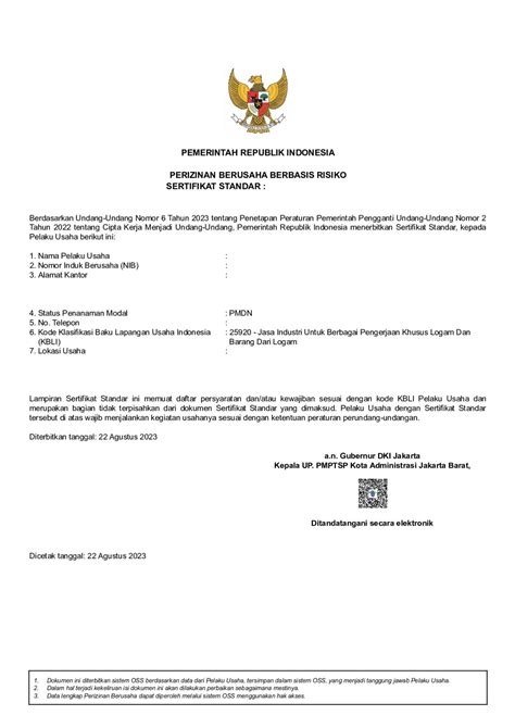 Semua Tentang Sertifikat Standar - OSS RBA - Infiniti - balustradellc