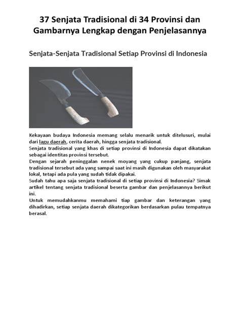 Senjata Tradisional 34 Provinsi Indonesia | PDF - Scribd - balustradellc