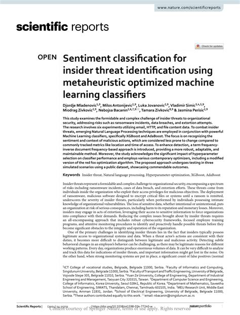 Sentiment classification for insider threat identification using ... - coolestguyplanet.net