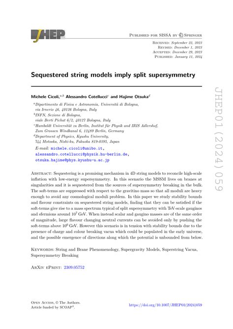 Sequestered string models imply split supersymmetry - Journal of High ... - wintechmobiles.com