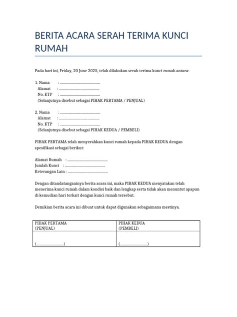 Serah Terima Kunci RumahUnit A6 di Griya Jipangan Asri ... - balustradellc