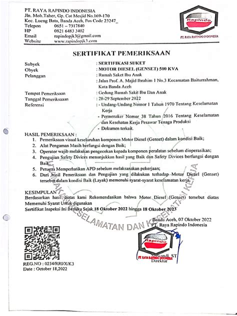 SERTIFIKASI GENSET - balustradellc