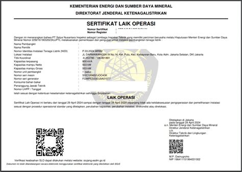 Sertifikat Laik Operasi (SLO) Genset - PT Bintang … - balustradellc