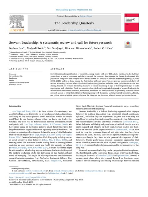 Servant Leadership: A systematic review and call for future research - balustradellc