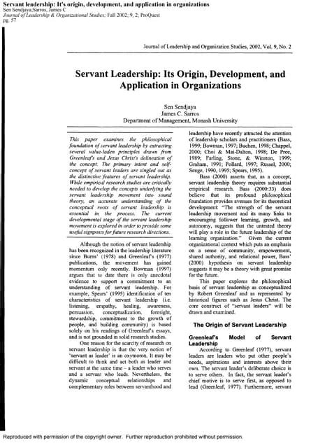 Servant Leadership: Its Origin, Development, and Application in ... - balustradellc