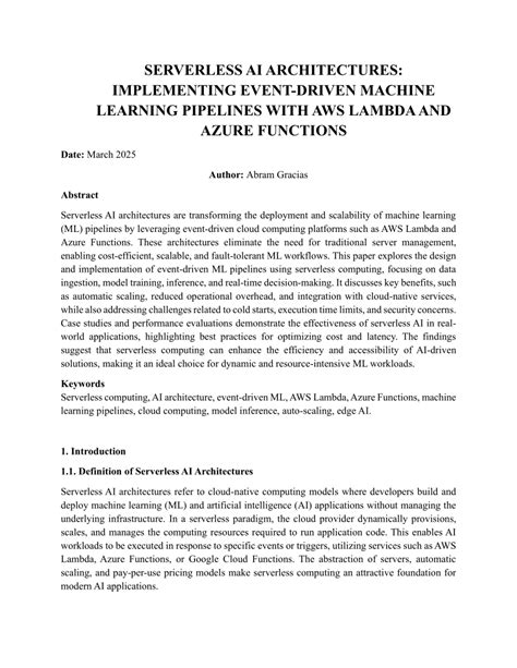 SERVERLESS AI ARCHITECTURES: IMPLEMENTING EVENT-DRIVEN MACHINE LEARNING ... - coolestguyplanet.net