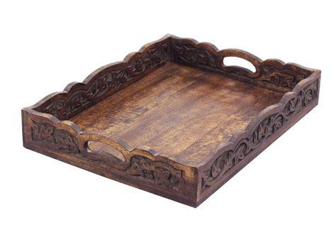 Serving Tray Wooden With Handle Asian Dark 33x31cm 3331DR - balustradellc